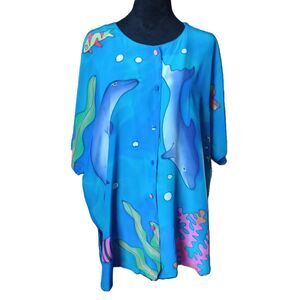 Sensual Silk by Caribbean Club Women's XLarge 100% Silk Top, Vintage